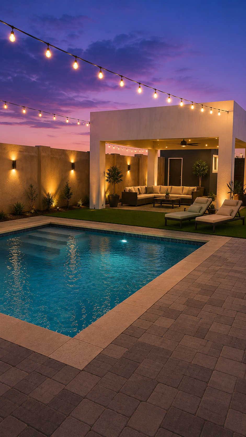 Evening pool terrace at Bonazazi Apartments