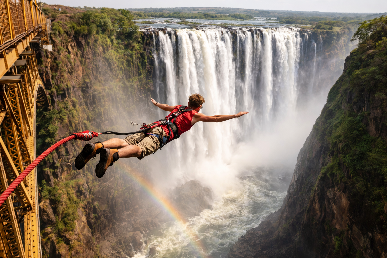 Bungee jump from the Victoria Falls Bridge above the Zambezi gorge