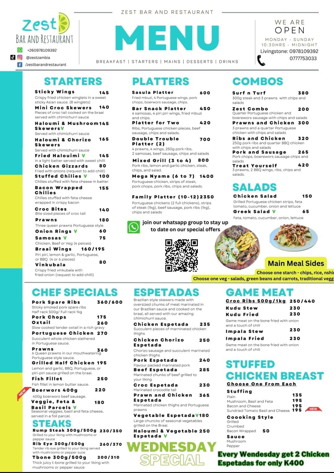 Menu — Starters, Platters, Steaks & Espetadas