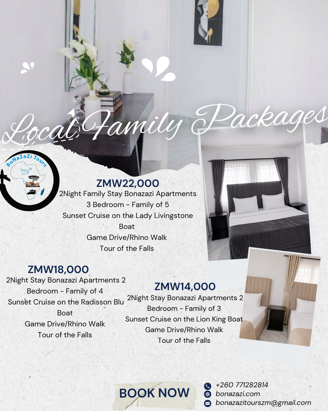 Bonazazi local family packages — 2-night family stays with cruises and game drives